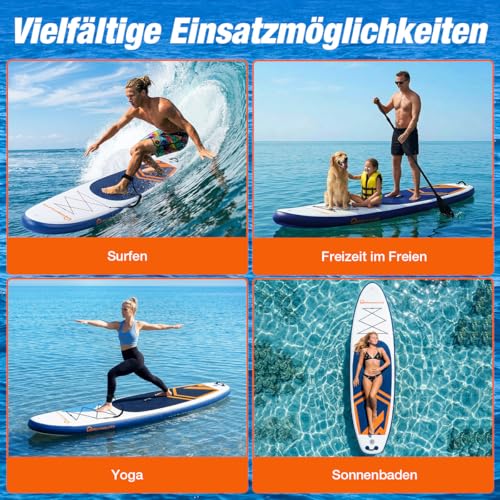 Warmounts 350 cm Large Inflatable SUP Board, 86 cm Extra Wide Stand Up Paddle Board, 2-in-1 ISUP Paddle Board with Kayak Seat & Double Paddle for Beginners and Adults, Pump and Backpack, 190 kg