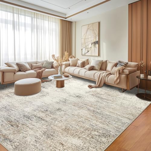 Capslpad Modern Abstract Area Rugs 8x10 Washable Rug for Living Room Non-Slip Farmhouse Rug Low Pile Soft Non-Shedding Beige Abstract Pattern Large Rugs for Bedroom Office Dining Room