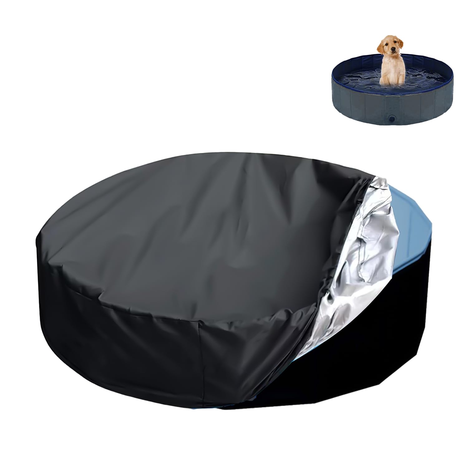 TOYMIS Round Dog Pool Cover, 48 Inch, Black, Waterproof, Dustproof, Drawstring Design, Snug Fit, Plain, Pool Cover