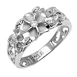 Sterling Silver Ring - Flower with Clear CZ and Satin Finish