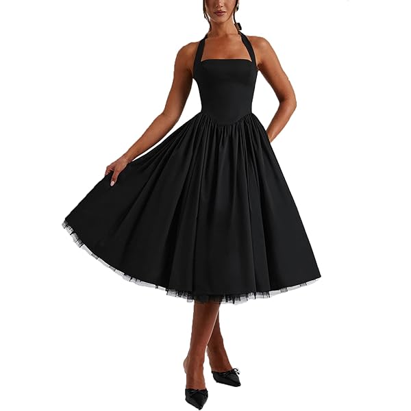 Womens Fairy Vibes Tulle Halter Maxi Dress Backless Tie Strap High Rise A-Line Prom Party Wedding Long Dresses (Black, S) at Amazon Women's Clothing store Womens Fairy Vibes Tulle Halter Maxi Dress Backless Tie Strap High Rise A-Line Prom Party Wedding Long Dresses (Black, S) at Amazon Women's Clothing store