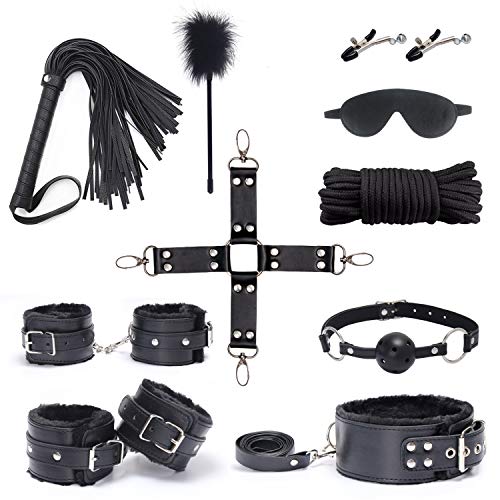 HYRIXDIRECT 10 Pcs BDSM Toys Leather Bondage Sets Bed Restraints Kit Restraints for Sex (A)