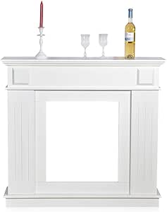 Chimenea falsa madera en color blanco de estilo rústico Consola para