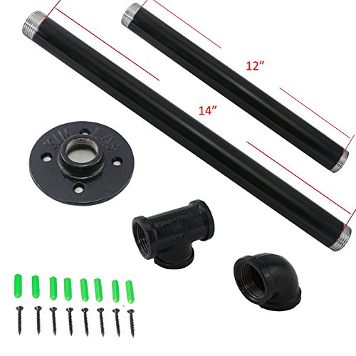 Yuanshikj 2Pc (42" tall) (12" deep) Industrial Wall Mount iron Pipe Shelf Shelves Shelving Bracket Vintage Retro Black DIY Open Bookshelf DIY Storage Home Improvement Kitchen (2 Pcs 4Tier)