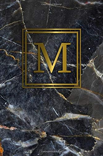 M: Cute Initial Monogram Letter M Dot Grid Bullet Notebook. Pretty Girly Personalized Journal & Diary with Dotted Grid Pages for Girls and Women - Russian Tundra Grey Marble & Gold