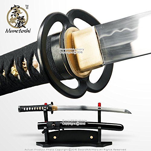 Munetoshi T10 Handmade Samurai Wakizashi Sword Differential Harden Musashi Tsuba