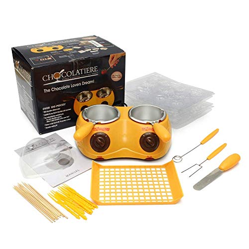Zz Pro Electric Cheese Chocolate Melting Pot, Drink Warming Machine, Home made Fondue Set for Multiple use - with all shapes molds, 10 plastic skewer, 10 plastic forks, 1 spiral fork, 1 flat fork (Deluxe, Yellow) - Thumbnail 3