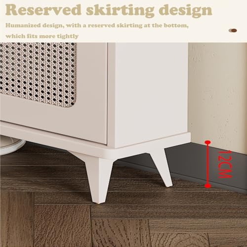 New retro rattan shoecabinet, freestanding 6-drawer entrance shoe cabinet, large capacity narrow shoe cabinet rattan design, office living room cabinet (WHITE)