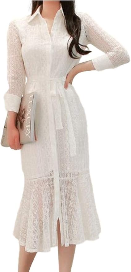 Amazon アイラカリラ カラナ 総レース シースルー ワンピース 長袖 リボン ボタン ロング ひざ下 丈 パーティ ドレス レディース パーティードレス 通販