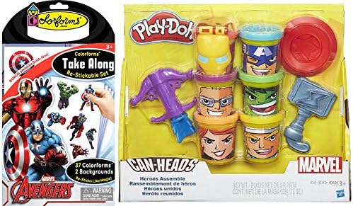Colorforms Marvel Avengers super hero Stickable set &amp; Play-Doh Marvel Heroes Assemble with Can-Heads Activity Center