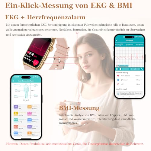 Marsyu 2026 Women's Smartwatch with ECG/Blood Pressure/HRV/Sleep Monitor/BMI, 1.57 Inch Health Watch with Phone Function, 24H Blood Pressure Monitor, Uric Acid, Heart Rate Monitor, SpO2, Menstrual