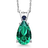 Gem Stone King 14K White Gold Green Nano Emerald and Blue Sapphire Pendant Necklace for Women | 2.48 Cttw | Gemstone May Birthstone | Pear Shape 12X8MM | With 18 Inch Chain