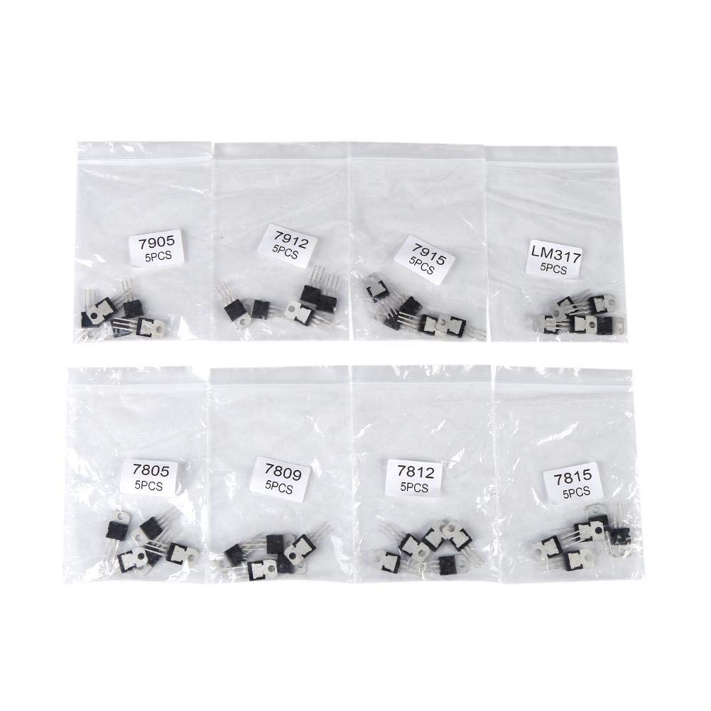 Fdit 40pcs 8 Types Transistors Assortment Kit 7805 7809 7812 7815 7905 7912 7915 LM317 Semiconductor Device