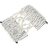 Xiwstar Elastic Beaded Magic Hair Comb Stretchy Double Comb Hair Fork Clips No Crease Hairpins Combs for Women Girls Bun Maker Vintage Hairstyle Multipurpose Hair Accessories, 1 PCS