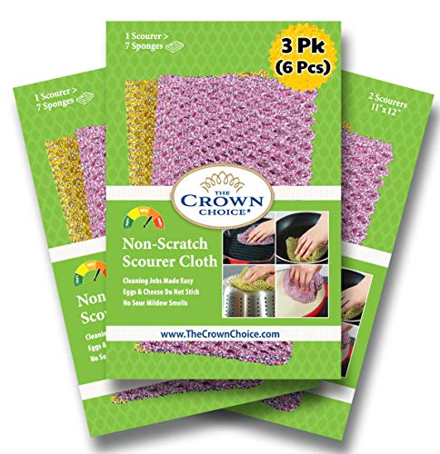 The Crown Choice Non-Scratch Heavy Duty Scouring Pad or Pot Scrubber Pads (6 PCs) | for Scouring Kitchen, Dishwashing, Cleaning | Nylon Mesh Scrubbing Scrubbies | Scrub Pads Cloth Outlast Any Sponges