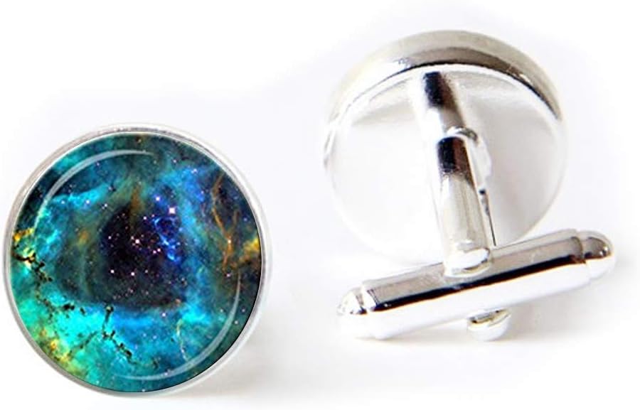 Jewelry Stainless Cufflinks Rosette Nebula Navy Blue Teal Astronomy ScienceClassic Tuxedo Shirt Cufflinks with Elegant Storage Display Box