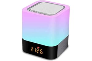 Bedside Lamp with Bluetooth Speaker, ALLOMN Colour Changing Touch Lamp, 6 in 1 RGB Dimmable Bedside Night Light, Digital Alar