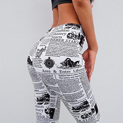 iYBUIA Women Sports Gym Yoga Workout Mid Waist Running Pants Fitness Elastic Trousers (XL, White)