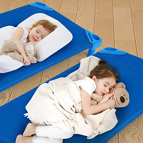 KOTEK Stackable Sleeping Daycare Cots for Kids, Portable Toddler Nap Cots, 52" L x 23" W, Ready-to-Assemble, Space-Saving Children Naptime Cot for Classroom Preschool (Set of 6, Blue)