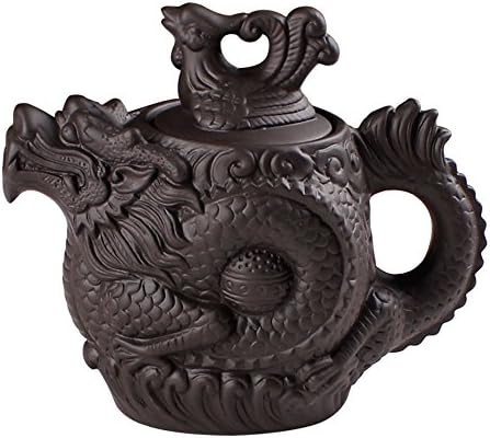 Purple Clay Teapot - FINETU Chinese Traditional Yixing KungFu Teapot with Dragon and Phoenix Styled and Big Capacity 550ML