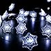 IMPRESS LIFE Christmas Snowflake String Lights Decorations, Silver Wire 10 ft 40 Cold White LEDs with Remote for Indoor Covered Outdoor, Wedding, Birthday, Bedroom, DIY Home Parties Ornaments Lighting