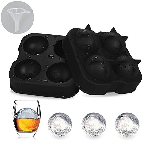 Ice Ball Maker Tray Mold With Water Injection Funnel–DayBuy Black Silicone Food Grade 4.5cm Round Ice Ball Spheres Cold Drink Perfect For Highball Whiskey And Scotch drinks
