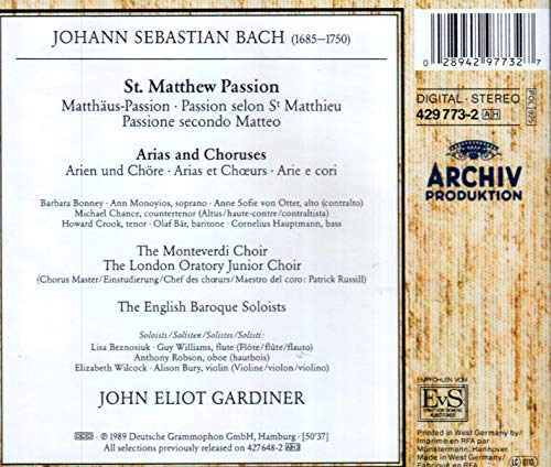 Matthaus Passion Arien Und Chore Gardiner John Eliot Ebs Monteverdi Choir Bach Johann Sebastian Amazon De Musik