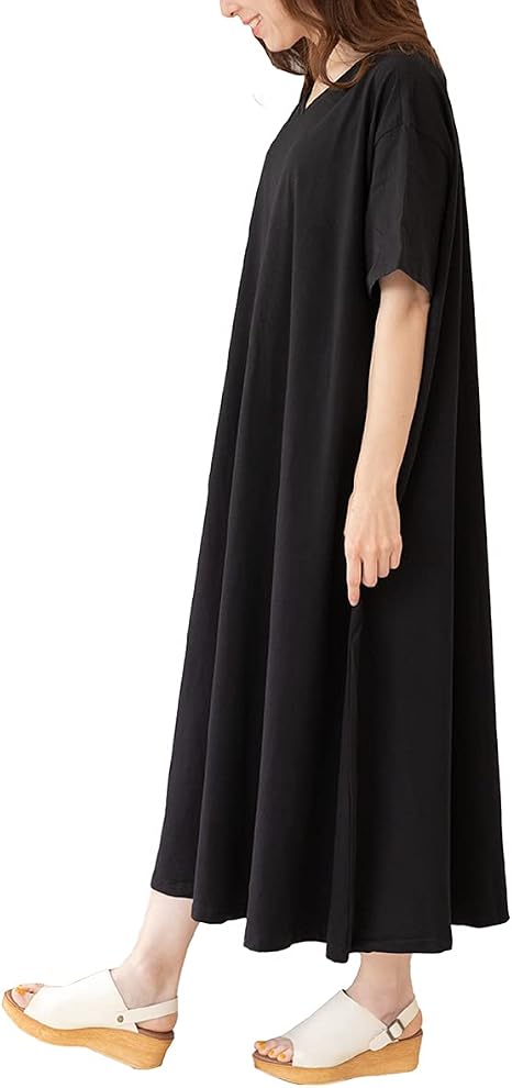 Amazon Co Jp ハッピー ホヌ ロングワンピース Aライン 半袖 ゆったり ルームウェア カジュアル 春 夏 大きいサイズ きれいめ レディース 服 ファッション小物