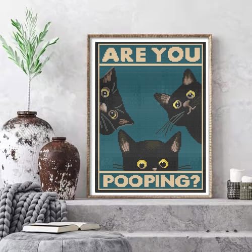 Eiazuiks Stamping Cross Stitch Kit,Cats Counting Cross Stitch Kit for Adult Beginners, Full Line DIY Cross Stitch Stitching Kit for Home Decor Cross Stitch Patterns 12x16 inches