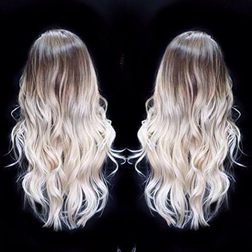 Ugeat Density 130% 22inches Long Ombre Curly Hair Wig for Women #Bala4/60 Dark Brown and Platinum Blonde Ombre Full Head Wig Real Human Hair