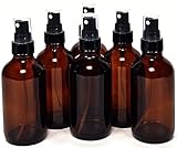 6, Amber, 4 oz Glass Bottles, with Black Fine Mist Sprayers