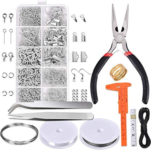 ONlYBK Jewelry Making Kit Jewelry Finding Starter Tools Kit with Pliers Silver Beads Wire Starter Tool Home DIY for Jewelry Making Repair DIY Craft Supplies
