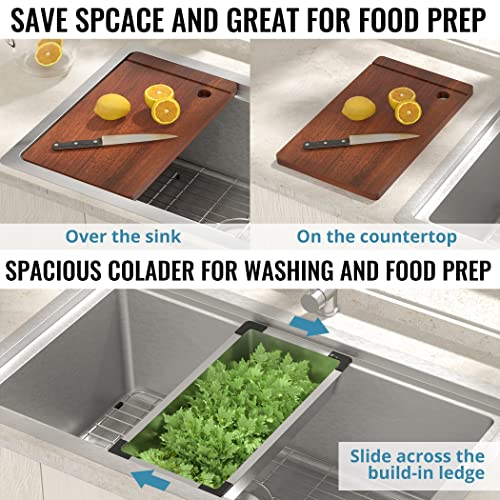 32 Inch Undermount Kitchen Sink - 304 SUS Stainless Steel Sink 16 Gauge Single Bowl Sink Drop In Workstation With Accessories Farmhouse Sink Under Counter or Top Counter (32 Inch)