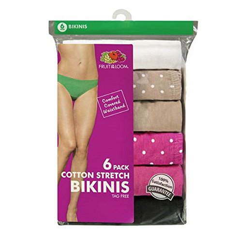 Fruit Of The Loom Women's Cotton Stretch Panties, Bikini - 6 Pack - Assorted Color, 7 US In