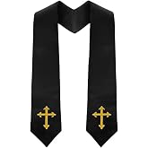 rogeramz Clergy Stole &amp; Choir Stole with Cross Embroidery 60'' (Pink) | Thick Polyester Fabric Shiny Satin, Pair with Priest Costume &amp; Collar, 8 Colors, Church Sash for Wedding Officiant Pastor