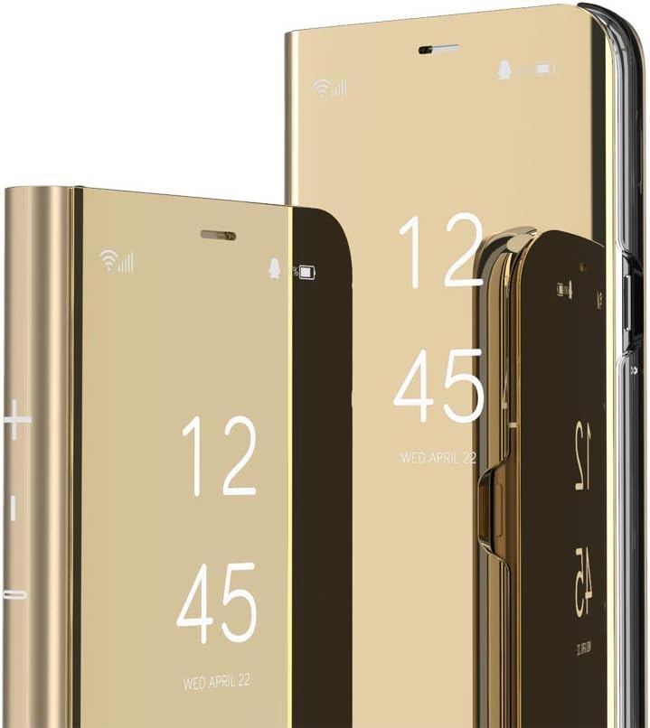 IMEIKONST Compatible with iPhone 16 Case, Mirror Design PC + PU Leather Bookstyle Makeup Clear View Window Stand Protective Flip Cover for iPhone 16. Flip Mirror: Golden QH