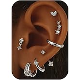 PARIVEA Small Gold Hoop Earrings for Women -7 Pairs Hypoallergenic 14K Gold Plated Stud Huggie Earring Sets for Multiple Piercing Cute Dainty Earring Stacks Cartilage Studs Trendy Gold Jewelry Gifts