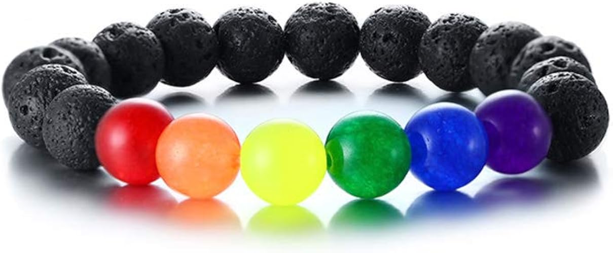 Amazon Co Jp Rockyu ジュエリー ブランド 人気 ブレスレット 火山石 メンズ レディース 男女兼用 マルチカラー 虹 数珠 火山石 メンズブレスレット ニューヨークスタイル パーティー プレゼント ジュエリー