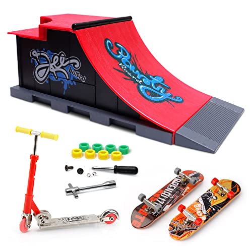 KETIEE Mini Skatepark Con Rampa Y Fingerboard – Set De Accesorios De Patinete Para Dedos Con Medio Tubo Y Riel – Juguete De Montaje Creativo Para Niños Y Principiantes