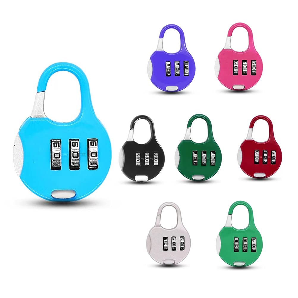 MiaLover 8 Pcs Mini Padlock 3 Digit Resettable Padlock Combination Lock for School Gym Outdoor Shed Hasp Cabinet Travel Suitcase 7 Color