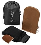 Self Tanning Mitt Pack (3 Gloves), Large Double Sided Body Applicator Glove for All Over Self-Tan, Face Finger Mitt, Exfoliating Tan Remover Mit by VIDI