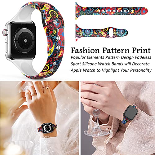Floral Watch Bands 38mm 40mm Silicone Pattern Printed Sport Compatible with Apple Watch Band Fadeless Thin Replacement Strap for Iwatch Series SE 6/5/4/3/2/1 Pack of 6 Leopard/Peking Opera/Classic Flower/Black/Lotus/Flower/Paw