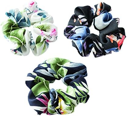 3 Pack Large Flower Women's Chiffon Hair Scrunchies Bobbles Elastic Hair Bands Hair Ties