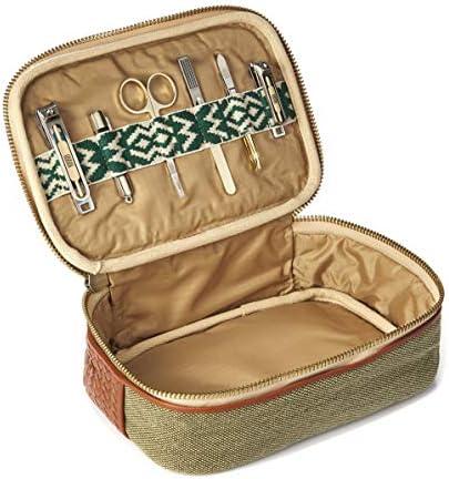 Mantidy Men's Leather Herringbone Zip-Around Wash Bag Tan
