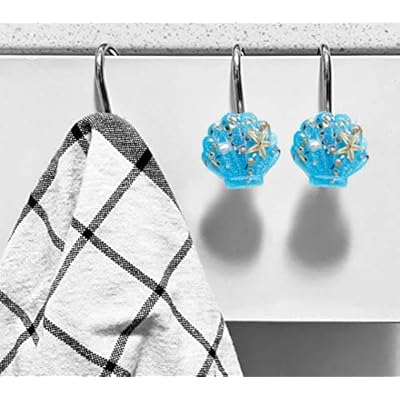 CHICTIE Set of 12 Shell Shower Curtain Hooks Ocean Beach Theme Rust-Proof Chrome Shower Rings Bathroom Bedroom Fashion… 51dYFULdPnL