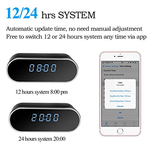 Spy Camera, 1080P Hidden Camera Clock WiFi Video Recorder 140° Wide Angle Lens Wireless IP Cameras for Indoor Home Security Monitoring Nanny Cam with Night Vision Motion Detection. - Thumbnail 6