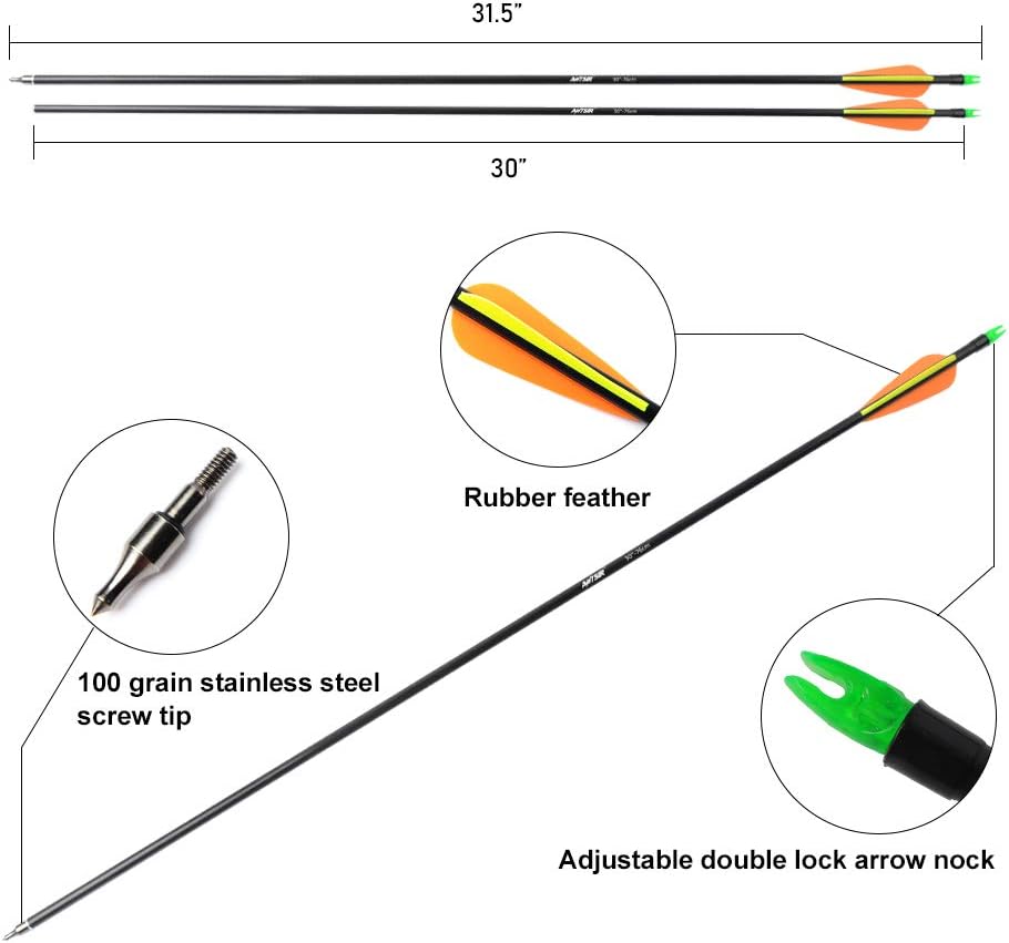 ANTSIR 12Pcs/lot Fiberglass Target Arrow 30 inch Adult Archery Hunting Nock Proof Arrow Steel Point 15-40 Lbs for Recuve & Compound Bow : Sports & Outdoors