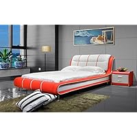 Greatime B1190 Modern Vinyl Platform Bed (Eastern King, Red&White)