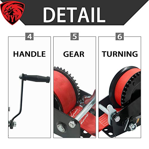 TYT New 600lbs Capacity Heavy Duty Hand Winch, Strong Nylon Strap Manual Portable Crank Winch for ATV Boat Trailer Truck Auto Winch - Image 6