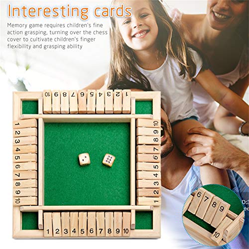 Uotmiki Children\'s Board Game, Shut The Box Dice Game, Classic 4 Sided Wooden Board Game with Dice for Kids Adults, Christmas Tabletop Toy, Pub Board Games, 2-4 Players (Green)